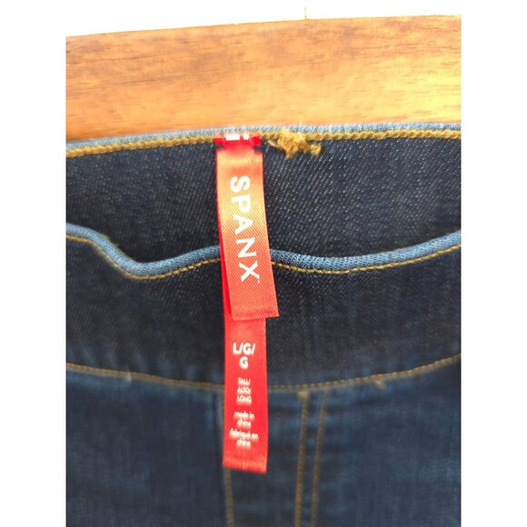 Spanx Flare Leg Jeggings Size Large Women's Blue Stretch Back Pockets - Picture 5 of 5